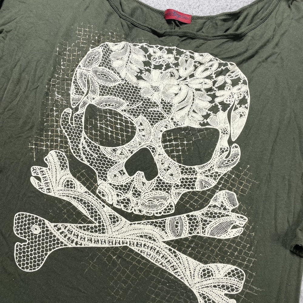Gaze USA Shirt Womens One Size Green Skull Halloween Dolman 3/4 Sleeve Tee - Picture 2 of 10